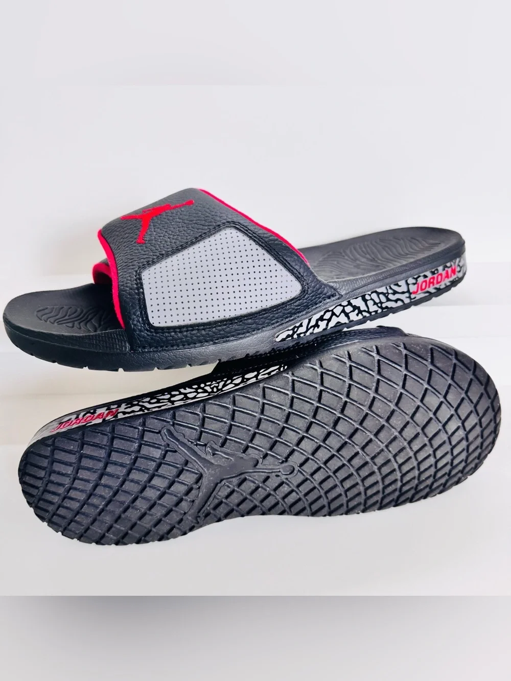 Jordan Hydro 3 Slides Black Cement Red • Men’s 11 • Elephant Print